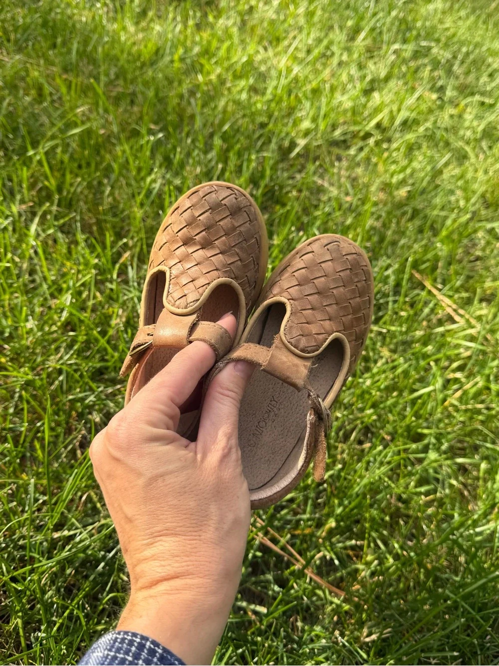 Consciously Baby Leather Woven T-Bar Shoes